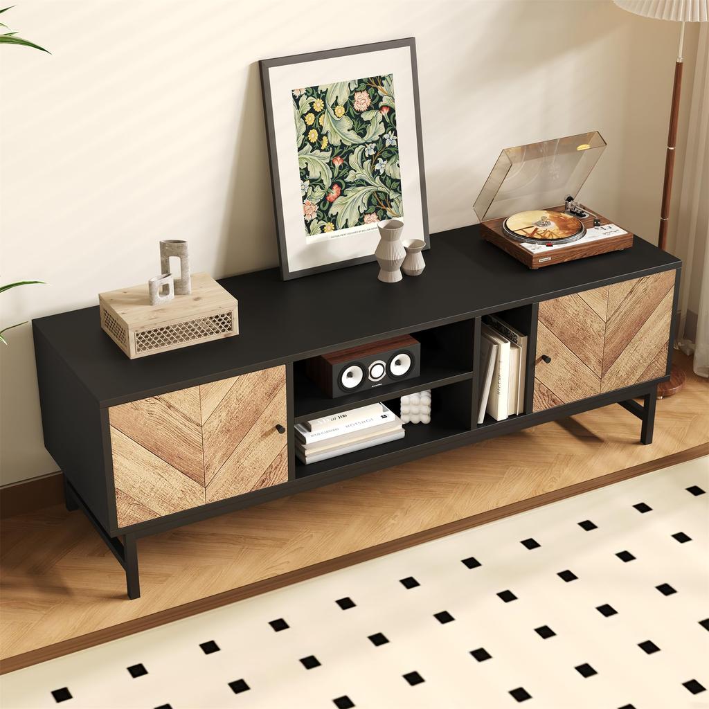 TV Cabinet, TV Table with Versatile Storage Space, TV Cabinet with Stable Metal Legs