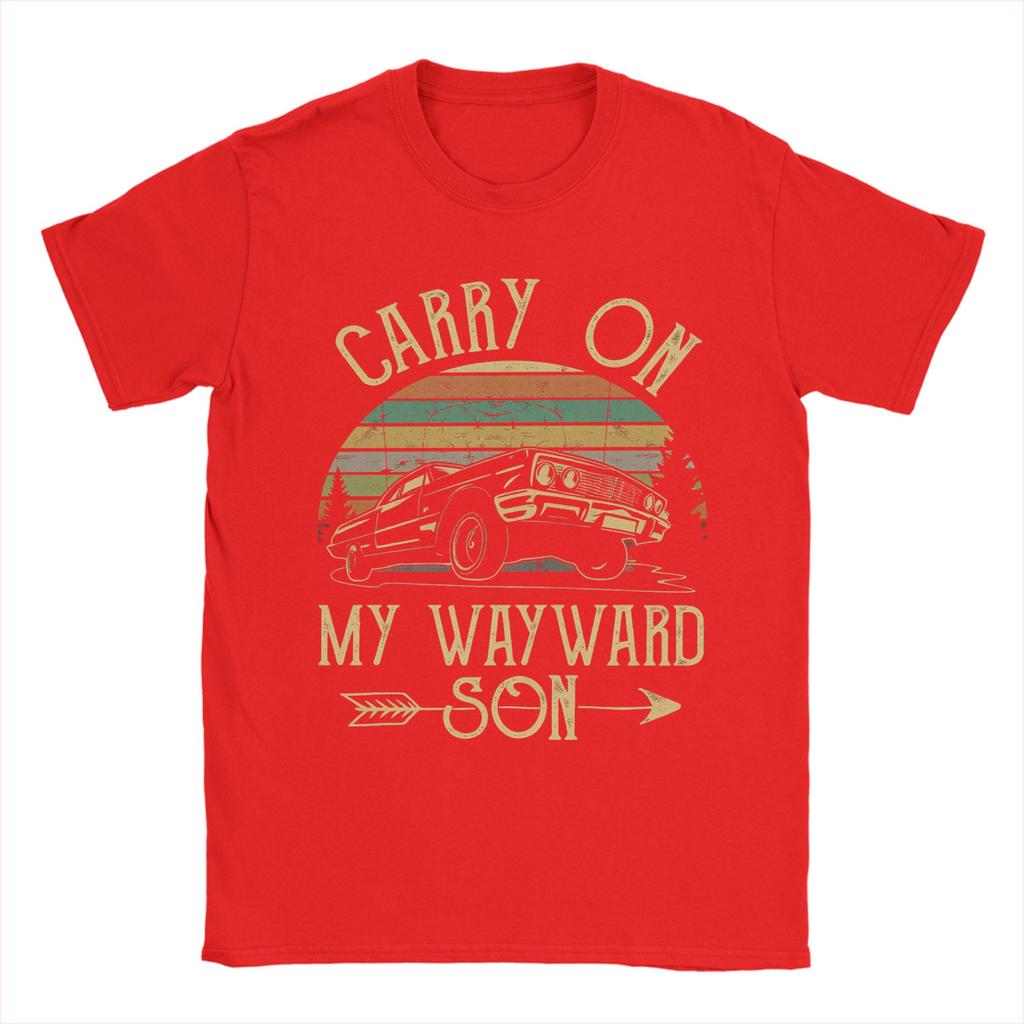 Supernatural Carry On My Wayward Son Dark Heather T-Shirts Men Novelty Crewneck Short Sleeve T Shirt Gift Idea Clothing