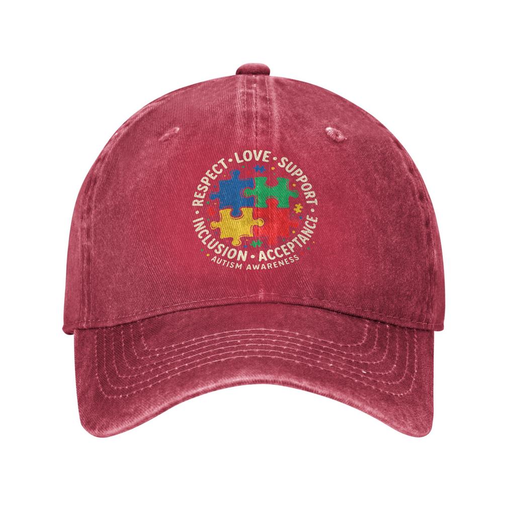 Autism Awareness Respect Love Support Washed Baseball Cap Fitted Retro Sun Trucker Hat Summer Unisex Men Outdoor Snapback Cap