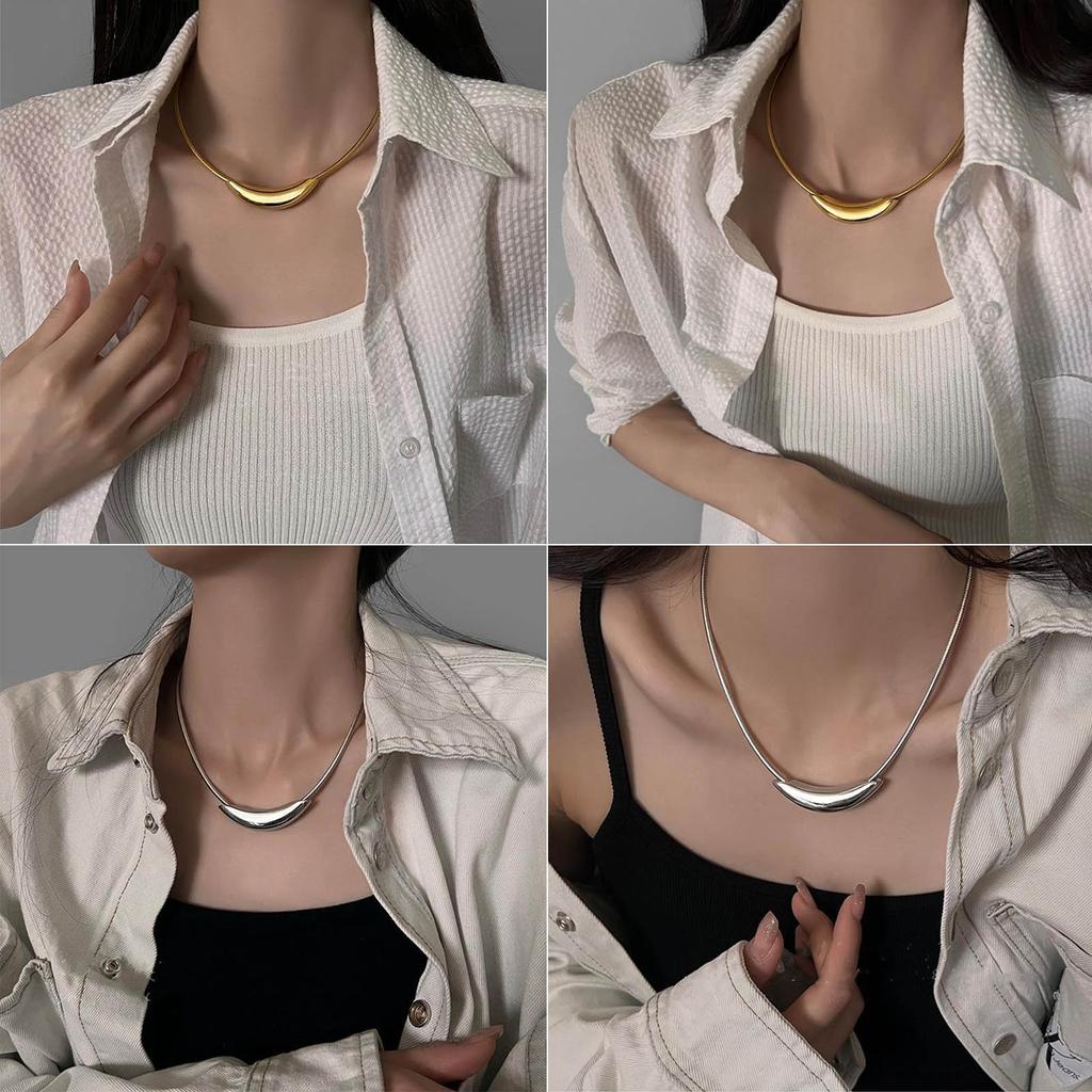 Unique Metal Curved Tube Necklace Stylish and Personalized Choker Necklaces Ergonomic Collar for Party Nightclub