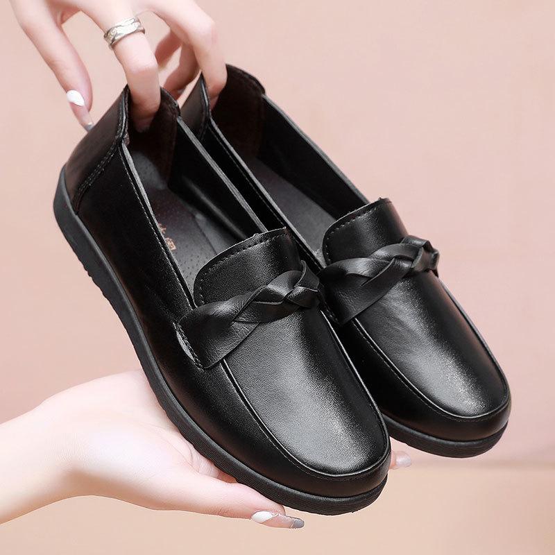 

Простые модные туфли на плоской подошве для женщин среднего и пожилого возраста на весну и осень, удобные мокасины на мягкой подошве для мам 41 чёрный