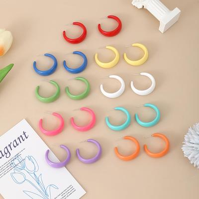 Colorful C-Shaped Earrings: Chic Acrylic Luxury for Spring & Summer Beachwear