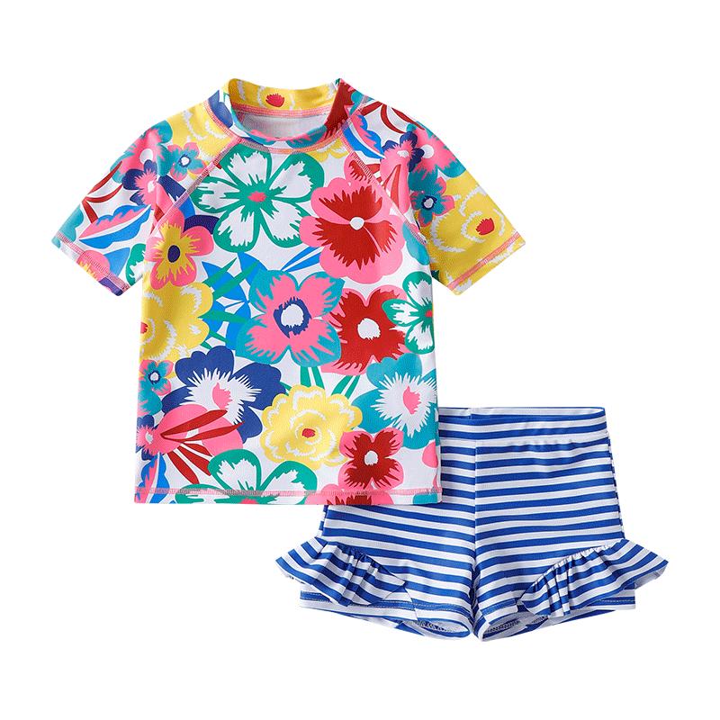 ASK JUNIOR Girls Two-Piece Short-Sleeve Swimsuit Set 120