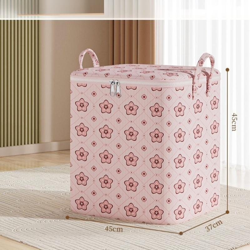 Portable With Handle Clothes Storage Bins Foldable Large Capacity Wardrobe Sorting Storage Bucket Dust-Proof Cherry Blossom