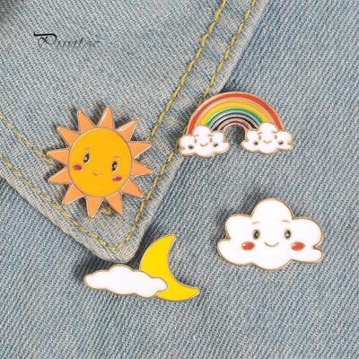 Beauty Earrings Cartoon Sun Moon Cloud Rainbow Enamel Brooch Pin Bag Collar Lapel Badge Ornaments