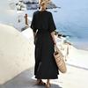 Women's Loose Slimming V-neck Doll Skirt Short Sleeved Knee Length Long Skirt