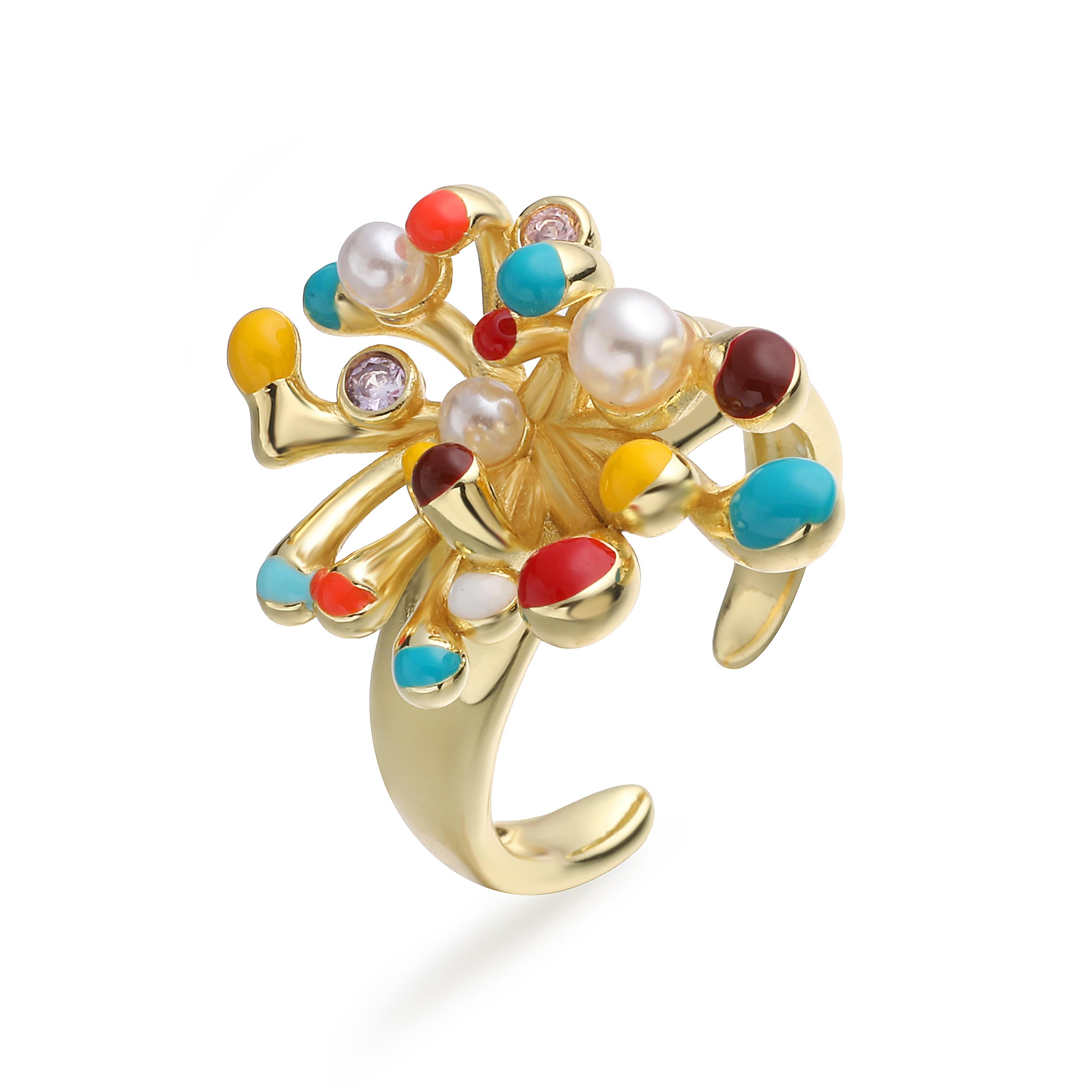 

HECHENG,Enamel Drip-Painted Floral Ring/Stud Earrings with Pearl and CZ Stones Sweet and Adorable Women s Zircon 1 Pc Other