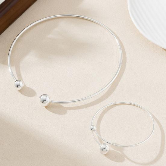2Pcs/Set Necklace Bracelet Set, Adjustable Opening Bracelet with Double Ball Beads, Fade Resistant Choker Necklace for Minimalist Jewelry Gift