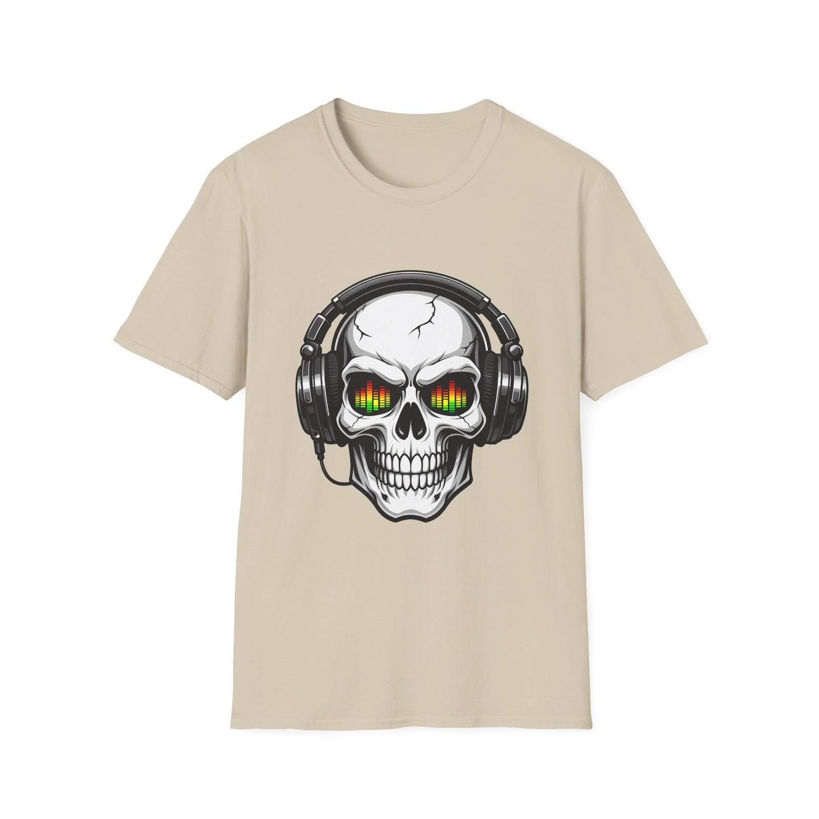 Unisex Softstyle T-Shirt Skull Headphones Music Equalizer DJ Audio Bass Neon S