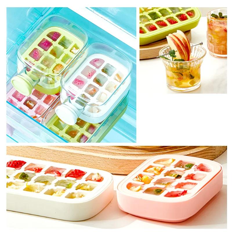 Portable Ice Cube Tray Bottle with Lid Silicone One-click Ice Mold Bottle Cooler Cup NO Touch DIY Fruit Juice Cup 500/800ml