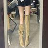 Fashion Non-Knee Thigh Boots Women's Pointed Toe Suede Slip-on Anti-Slip Wear-Resistant Stiletto Heel High Boots