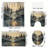 Set Of 4 Waterproof Polyester Shower Curtains, Forest Landscape Pattern, With Hooks, Machine Washable. Suitable For Bathroom