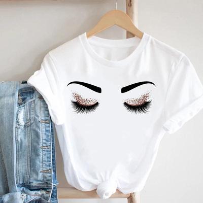 Women Summer Fashion Tshirt Short Sleeve Beauty Face Funny Eye Lashes Lady Print Tee Top Female Clothing Casual Graphic T-shirt