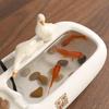 Ceramic Desktop Fish Tank with Automatic Water Circulator and Lucky Cat Ornament