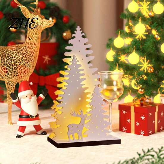 Holiday Decoration for Entryway LED Wooden Christmas Tree Tabletop Decor, Glowing Hollow Light Up Festive Home Table Centerpieces Ornaments Party And