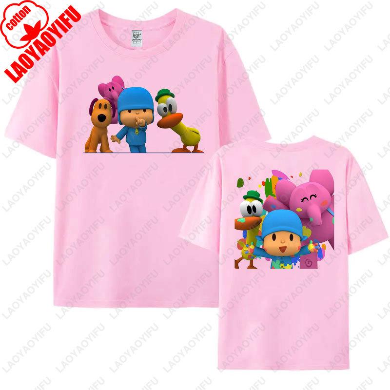 POCOYO  Cartoon Character Family Matching Outfits Cotton Tshirts Gift Short Sleeve Crew Neck Tops Funny Summer Tee Ropa Mujer