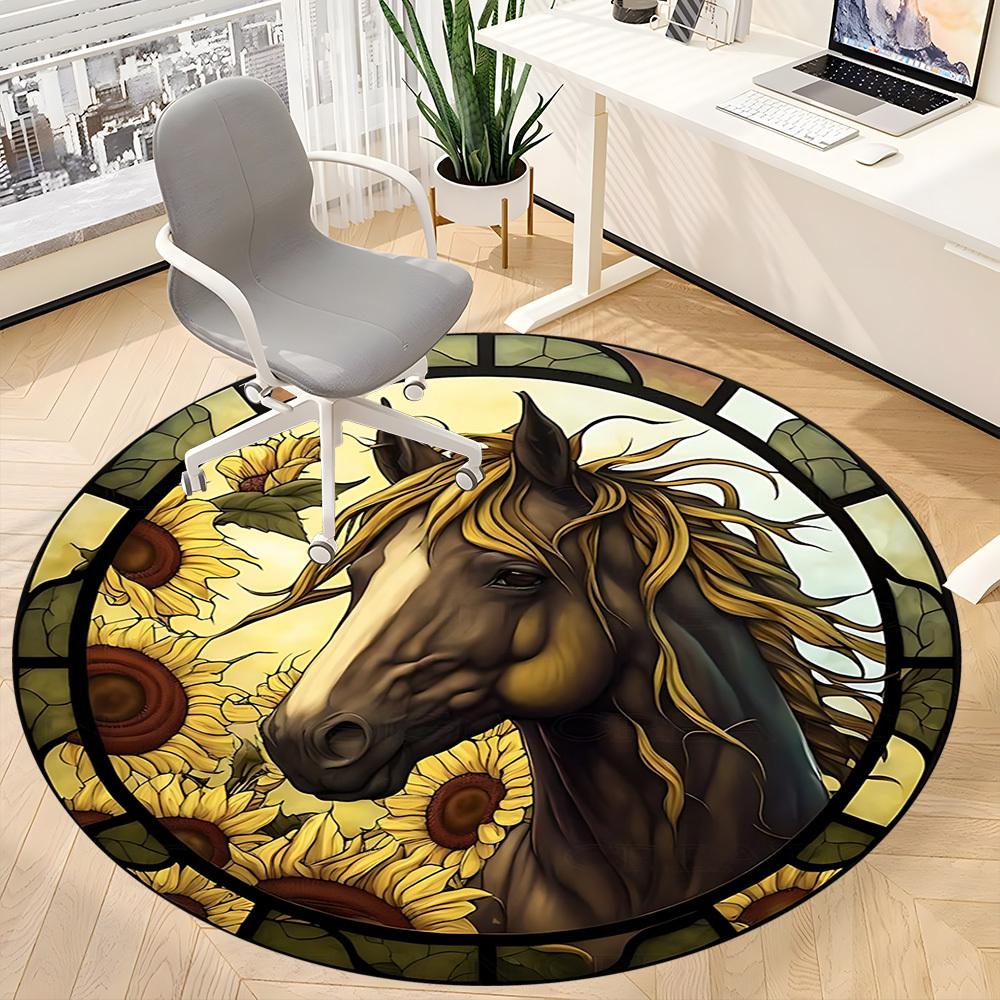 1pc Stained Glass Horse Chair Carpet for Office, Soft Comfortable Mat For Office, Living Room, Bedroom, Machine Washable Carpet yy251112154