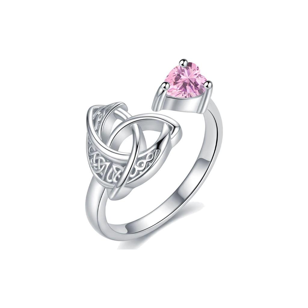 Celtic Knot Birthstone Heart Ring with Multi-Color Zirconia and Paved Diamonds - Retro Style Jewelry for Women
