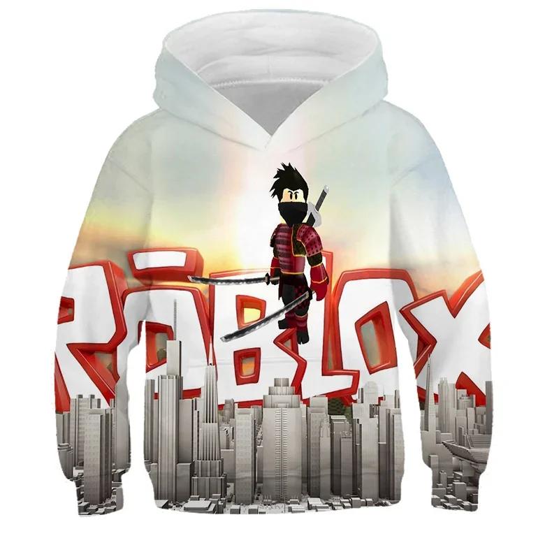Wiosenne Dziecięce Dziewczęce Bluzki Ubrania Dziecięce 4-14 Lat MINISO Chłopięca Zabawna Gra Robloxing Bluza z Kapturem z Nadrukiem 3D Kreskówkowa z Długim Rękawem Dziecięca Bluza