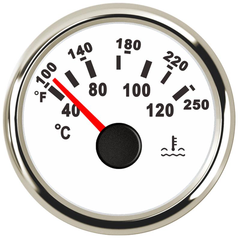 52mm Water Temp Gauges 40-120℃ Water Temperature Meters 287.4-22.4ohm Input Signal M14x1.5 M16x1.5 NPT3/8 Sensors for Car Boat