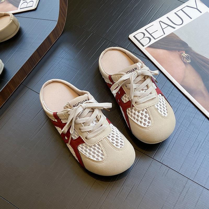 Hollow bag head slippers women's 2025 summer new breathable Korean version inner height-increasing women's shoes without heel casual half slippers