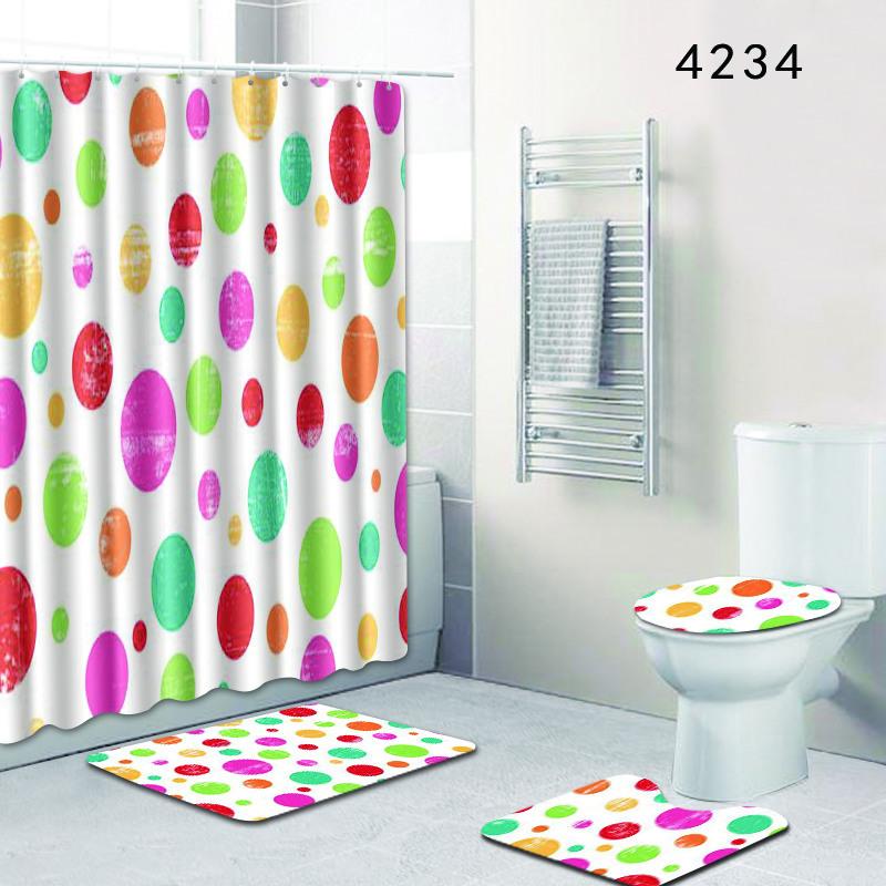 Multi-Element Pattern Bathroom Shower Curtain Floor Mat Toilet Cover Foot Mat Four-Piece Pattern Size