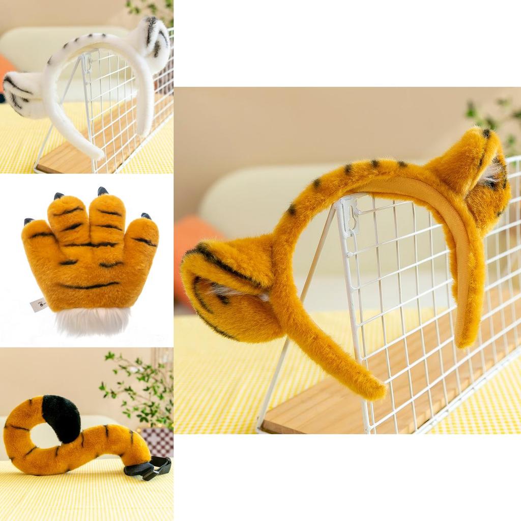 Realistic Plush Tiger Tail And Paw Headband Ideal For Fun Animal Costumes And Gifts