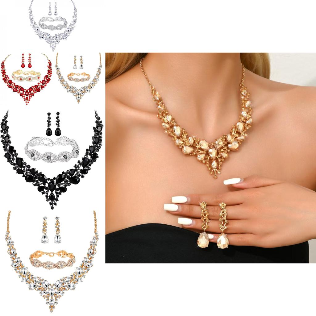 Fashion Jewelry Set With Water Diamond Geometric Necklace And Earrings For Women