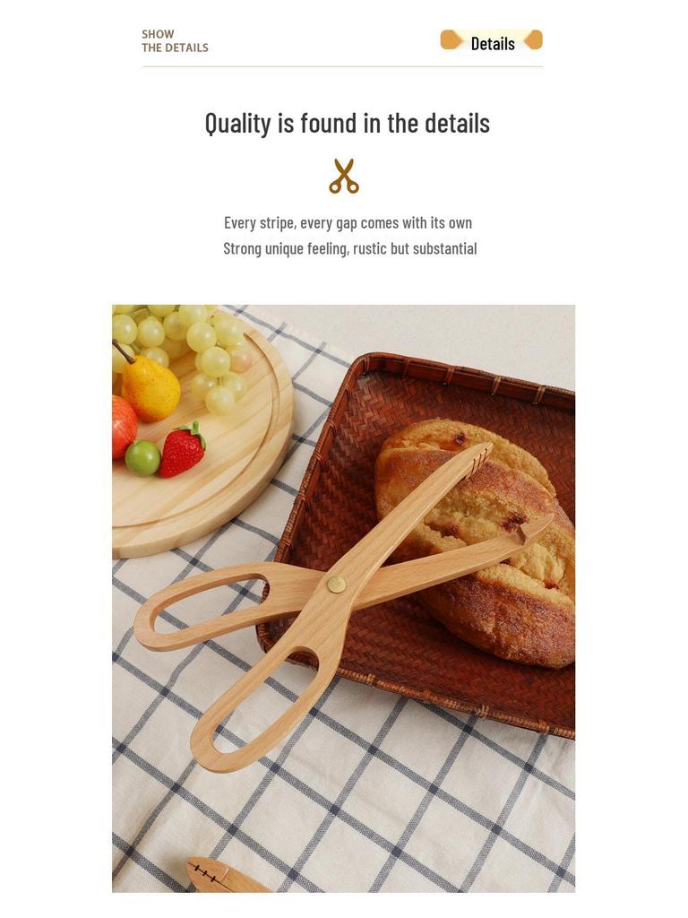 Wooden Portable Kitchen and BBQ Food Tongs for Desserts, Pastry, and Bread