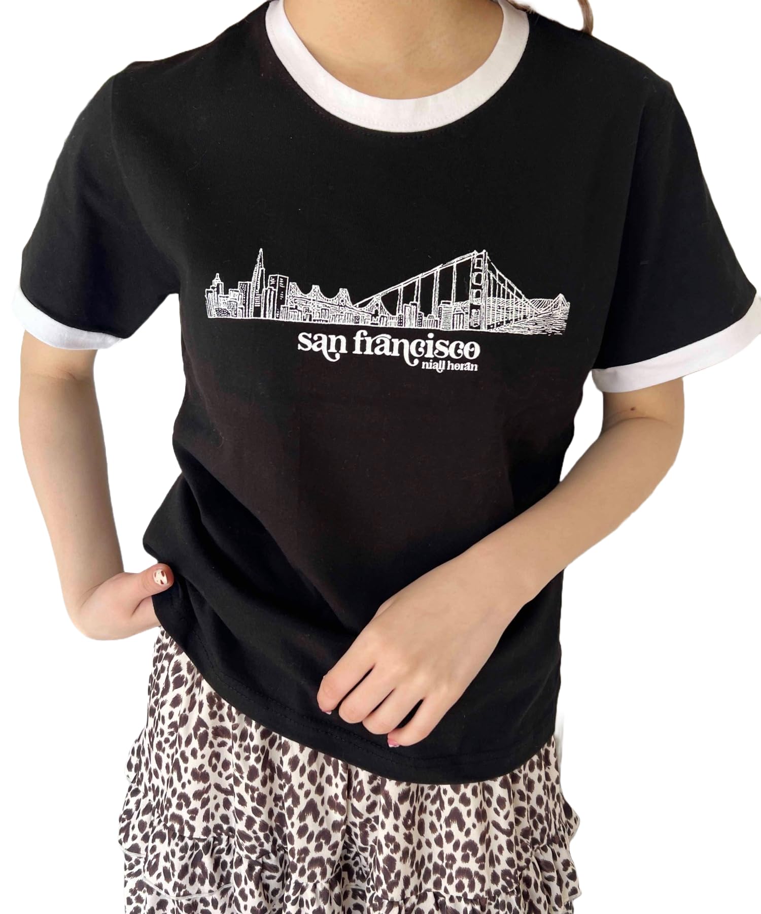 

WEGO WC Принтованная футболка с коротким рукавом и окантовкой, женский повседневный топ для весны и лета, размер F, черный чёрный