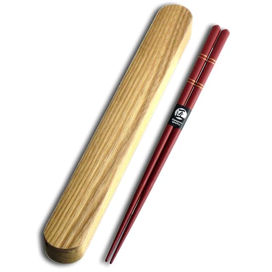 Nagao Chopsticks and Chopsticks Case Set, 23cm, Gold Double-Line Design, Vermilion, Wood, Made in Ja 23cm - B08CXGDT3R