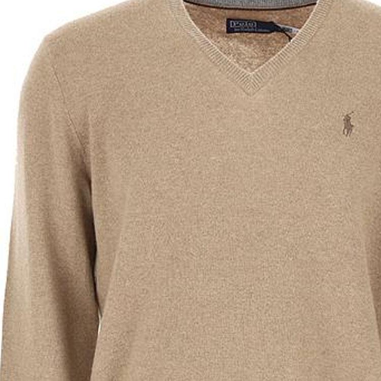 Polo Ralph Lauren FW22 Solid Color Small Pony Embroidered V-Neck Long Sleeve Pullover Sweater Men Sweater Brown 710876707-007