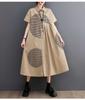 Loose Plus Print Medium Long Artistic Retro Short Sleeved Shirt Dress