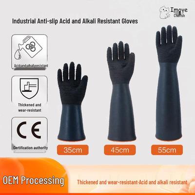 Heavy-Duty Black Industrial Latex Gloves: Chemical, Acid & Alkali Resistant, Non-Slip, Wear-Resistant, Ideal for Fishery Use.