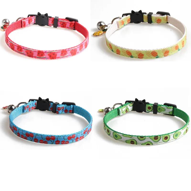 Adorable Pet Cat Collars With Moon Star Pendant Adjustable Puppy Kitten Necklace Fruits Pattern Cats Rabbit Collars With Bells