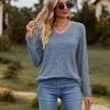 Roupas femininas de outono com decote em V escovado Pit Stripe cor sólida top manga comprida camiseta