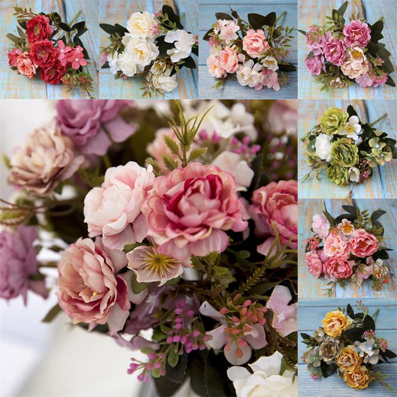 Artificial Peony Rose Flower Vintage Silk Fake Flower Bouquet Wedding Decor Home