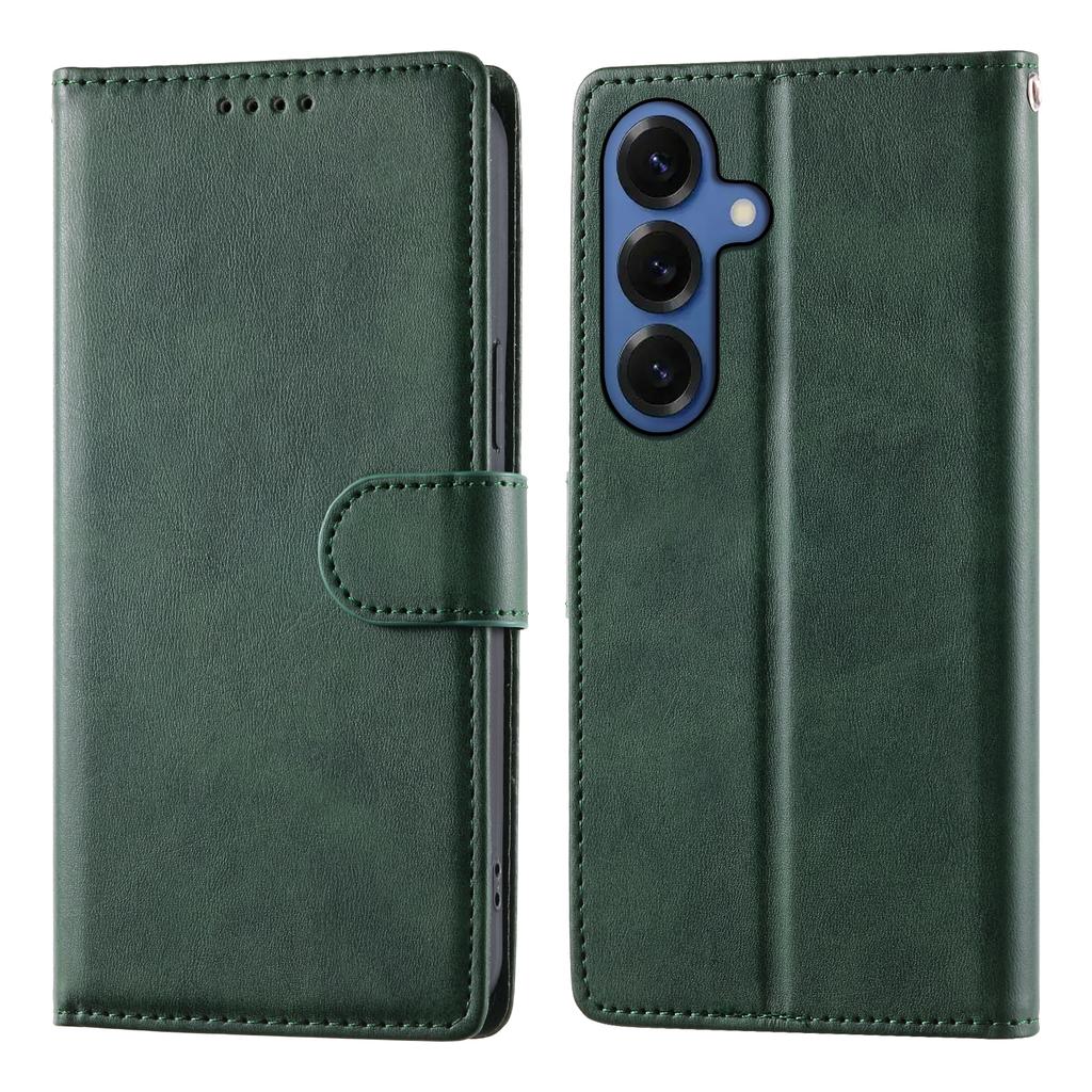 For Samsung Galaxy S26+ Case Stand Wallet Calf Texture PU Leather Flip Phone Cover with Wrist Strap