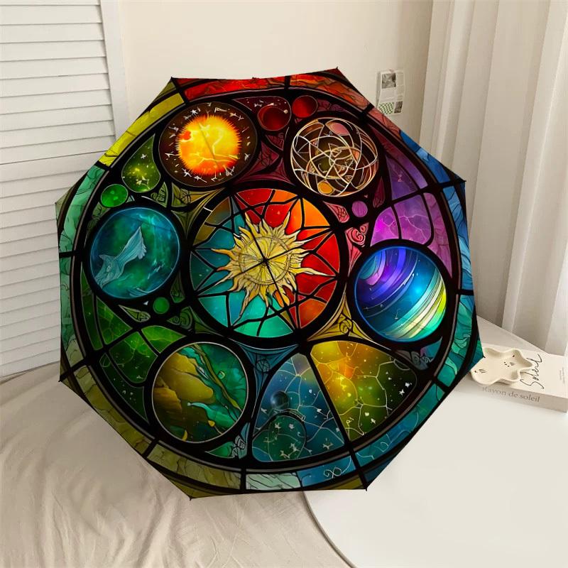

1PC Stained Glass WindowAutomatic Open/Close Umbrella with Windproof, 8-Rib Sturdy Canopy, Durable Ribs, Fashionable Design1270A