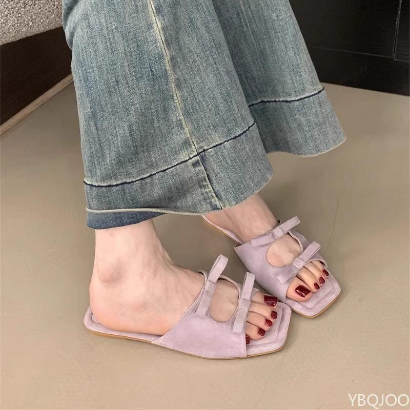 Fashion Women's sexy comfortabie flat Slippers Bowknot Fashionable versatile Shoes Summer New 2025 Elegant minimalist Sandalias