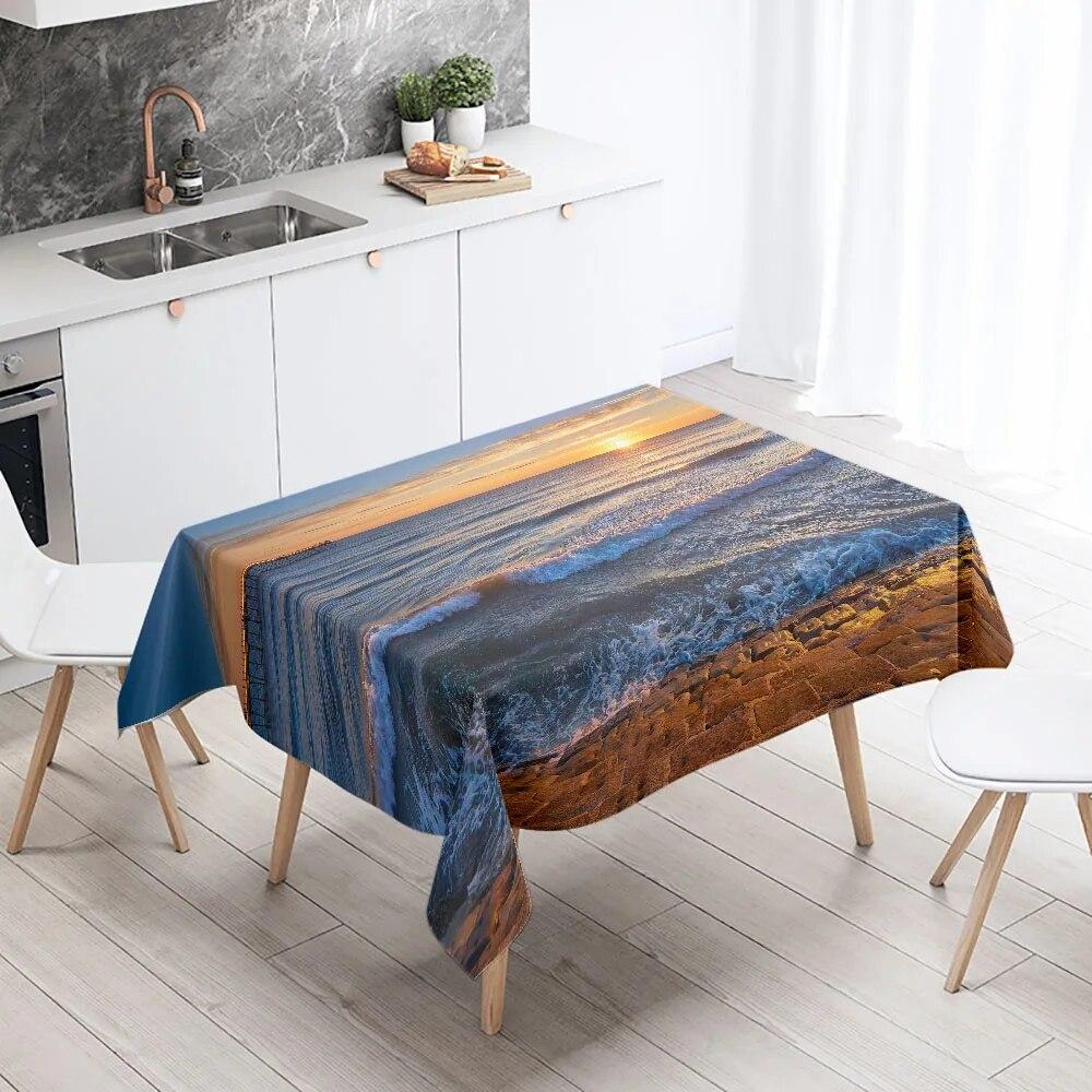 Sunset  Scenery Printed Table Cloth Camping Picnic   Stain Resistant Waterproof Kitchen  Home Decoration
