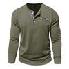 Men's  Shirts Long Sleeve Casual T-Shirts Cotton Button V Neck Tops