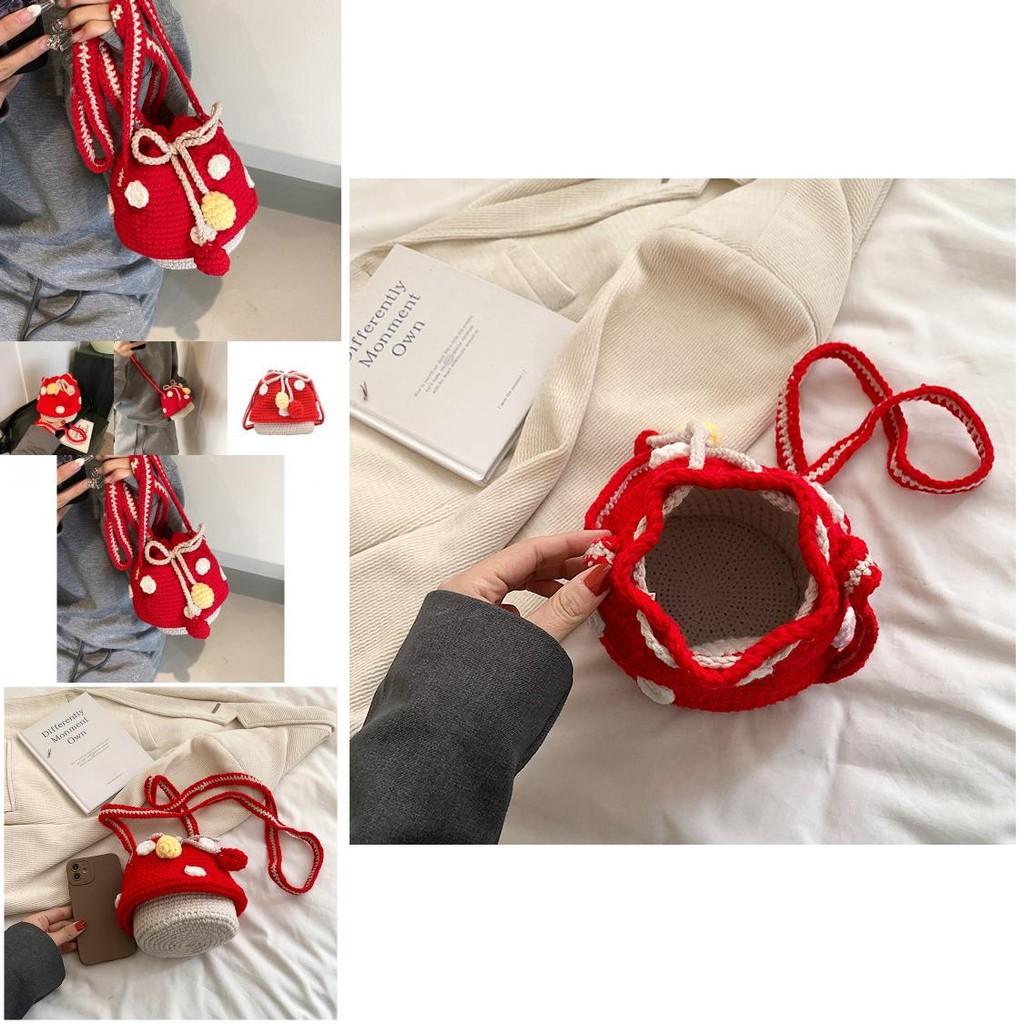 Charming Mushroom Crochet Drawstring Bucket Bag For Kids Boys And Girls Stylish Mini Backpack