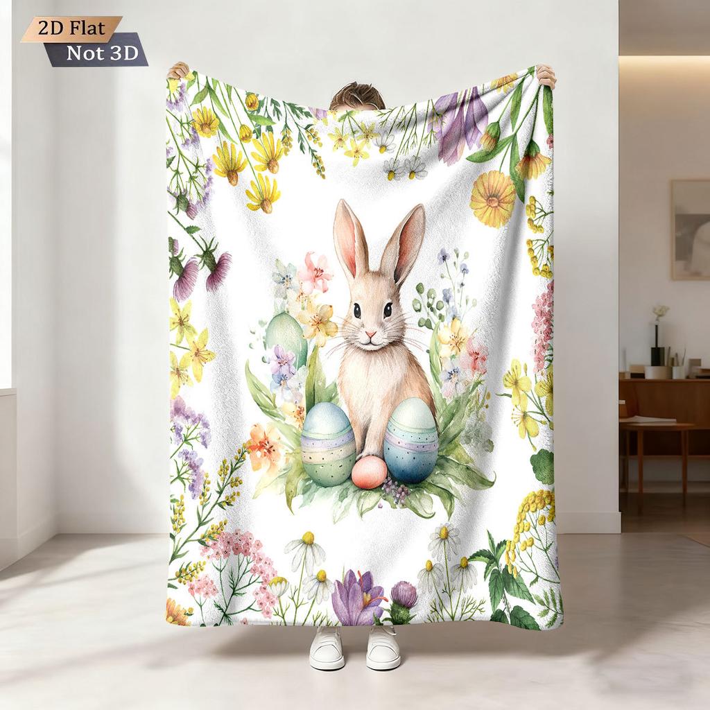 Easter Bunny Printed Cozy Fluffy Flannel Blanket for Home Living Sofa Chair Room Bedroom Decor for Family Birthday Gift