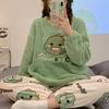 Thickened Warm Sleepwear for Winter Flannel Women Nightwear Homewear Ladies Cartoon Pajamas Loungewear Two-Piece Suit