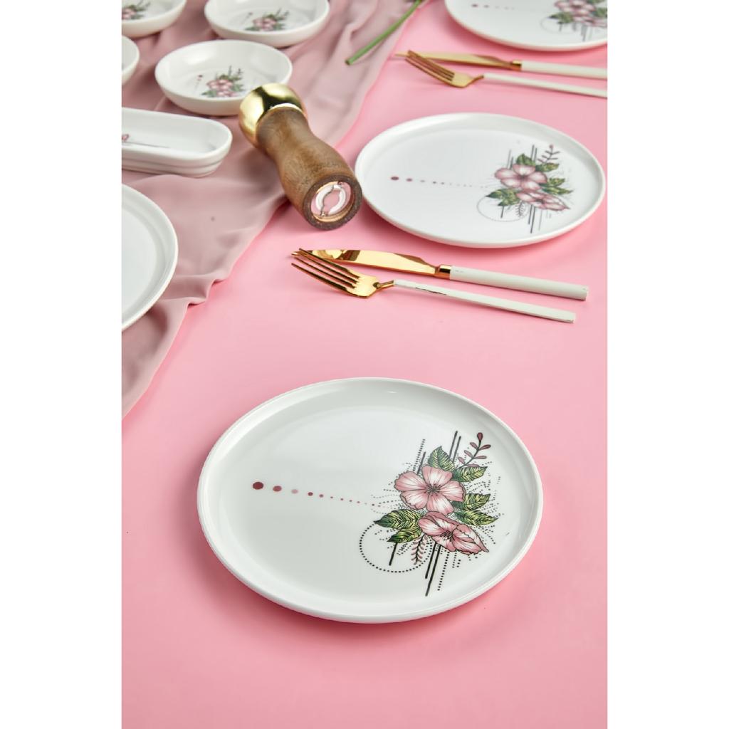 Lux Seramik Artless 18-teiliges Frühstücksset für 8 Personen, Rosa