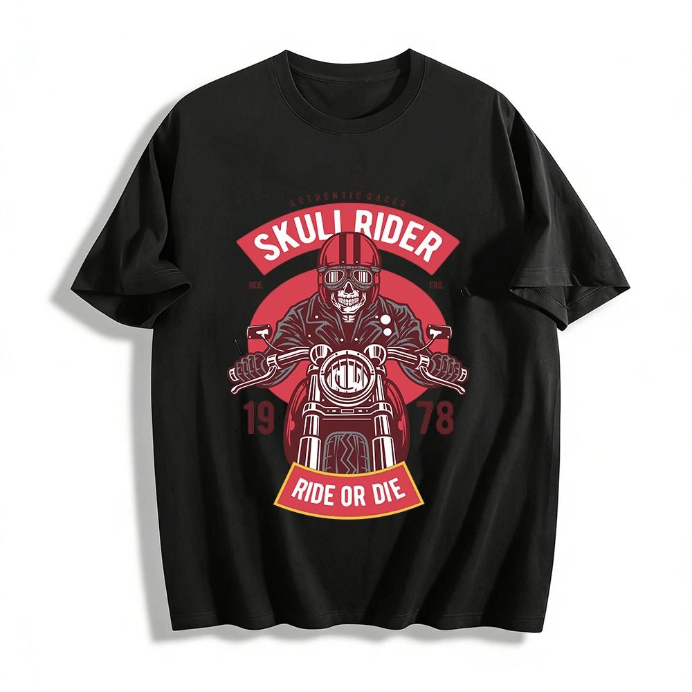 Vintage Skull Rider 1978 Motorcycle Print Biker Culture Trendy Tee Pure cotton T-shirt XXS