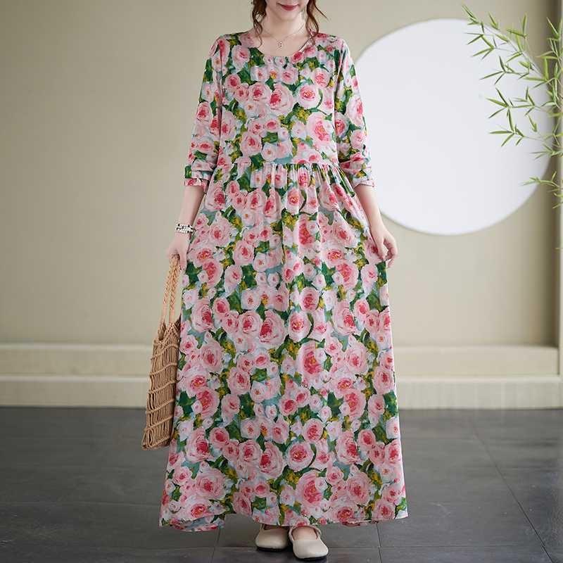 New Floral Vacation Style Travel Round Neck Vintage Dresses