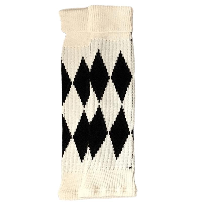 Argyle Pattern Wool Knitted Turn Cuffs Leg Warmers for Women and Students Cold Weather Foot Covers Footless Calf Socks