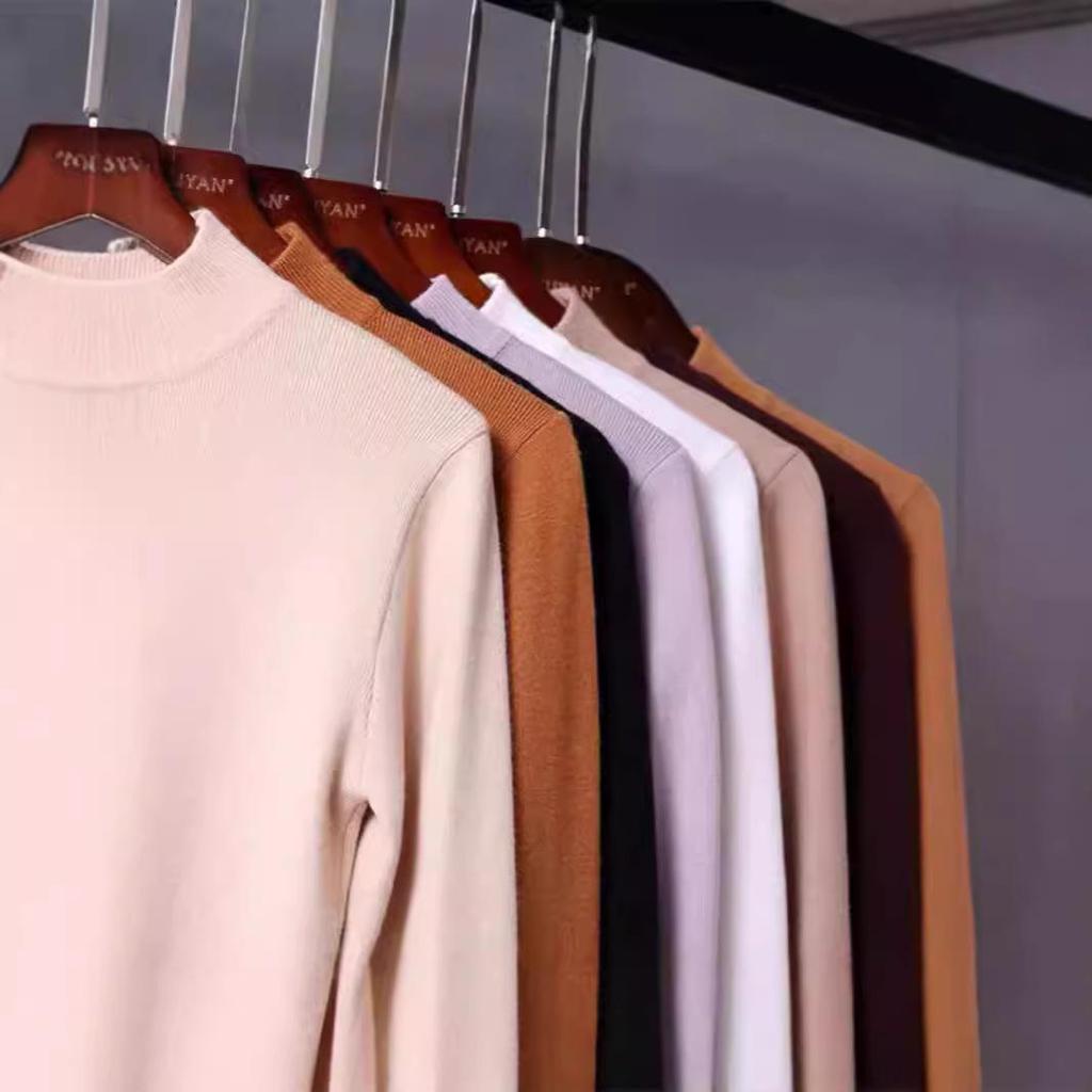 Women's Slimming Half High Neck Sweater: Stylish, Versatile Long Sleeve Knit Top for Autumn and Winter.